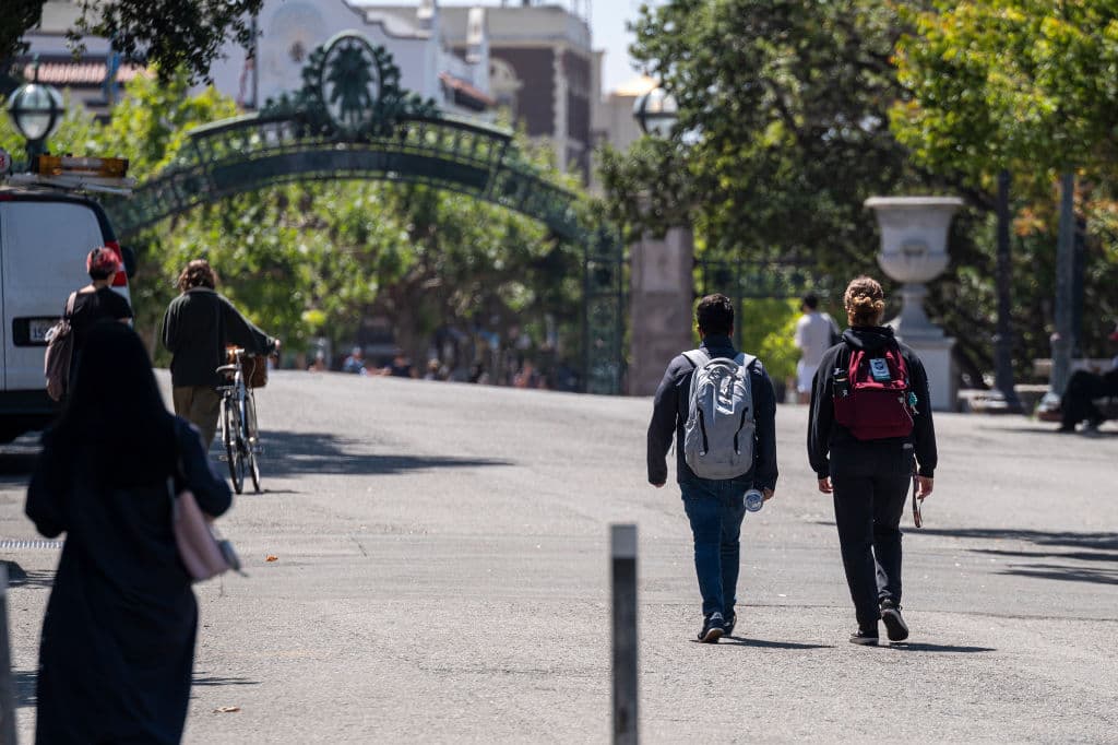 Students on the University of California, Berkeley campus in Berkeley, California, US, as seen in August 2022. (Photographer: David Paul Morris—Bloomberg/Getty Images)