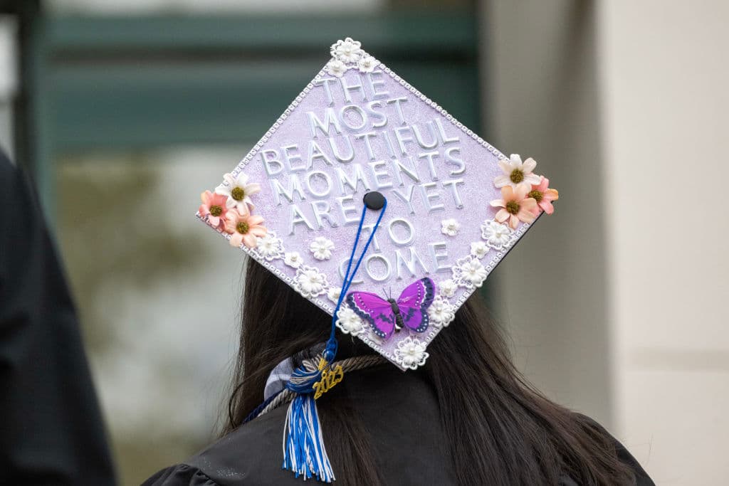 Graduates wait to receive their degrees during Los Angeles Mission College's 48th annual commencement ceremony at the school's Sylmar campus, as seen in June 2023. (Photo by Hans Gutknecht—MediaNews Group/Los Angeles Daily News/Getty Images)