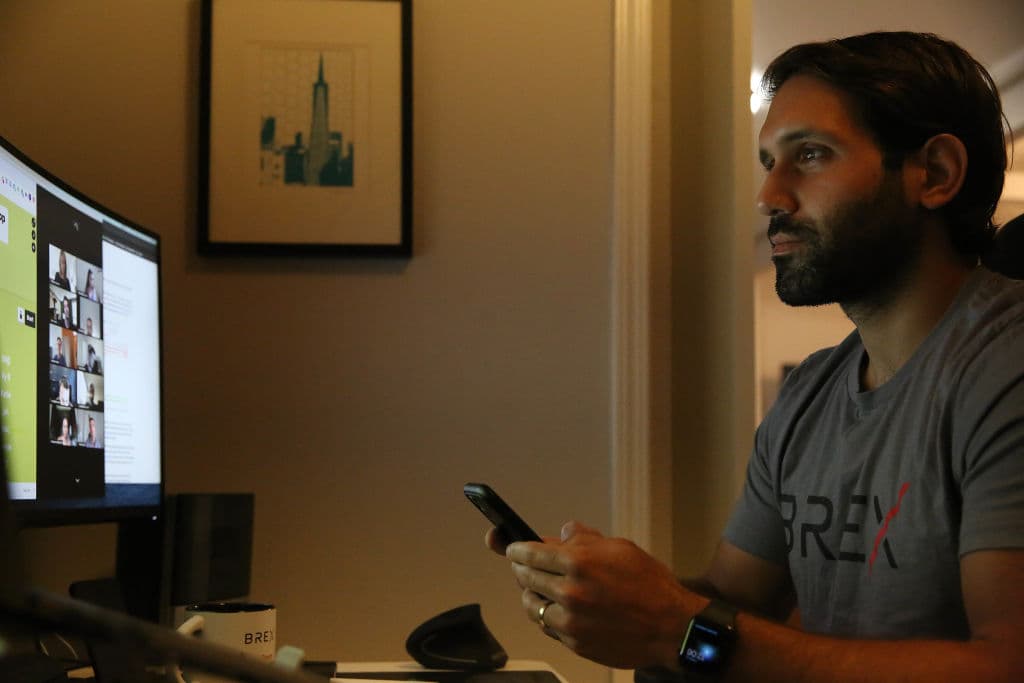 Joel Baroody, BREX head of recruiting, attends a zoom staff Q & A session in September 2020. Lea Suzuki—The San Francisco Chronicle/Getty Images.