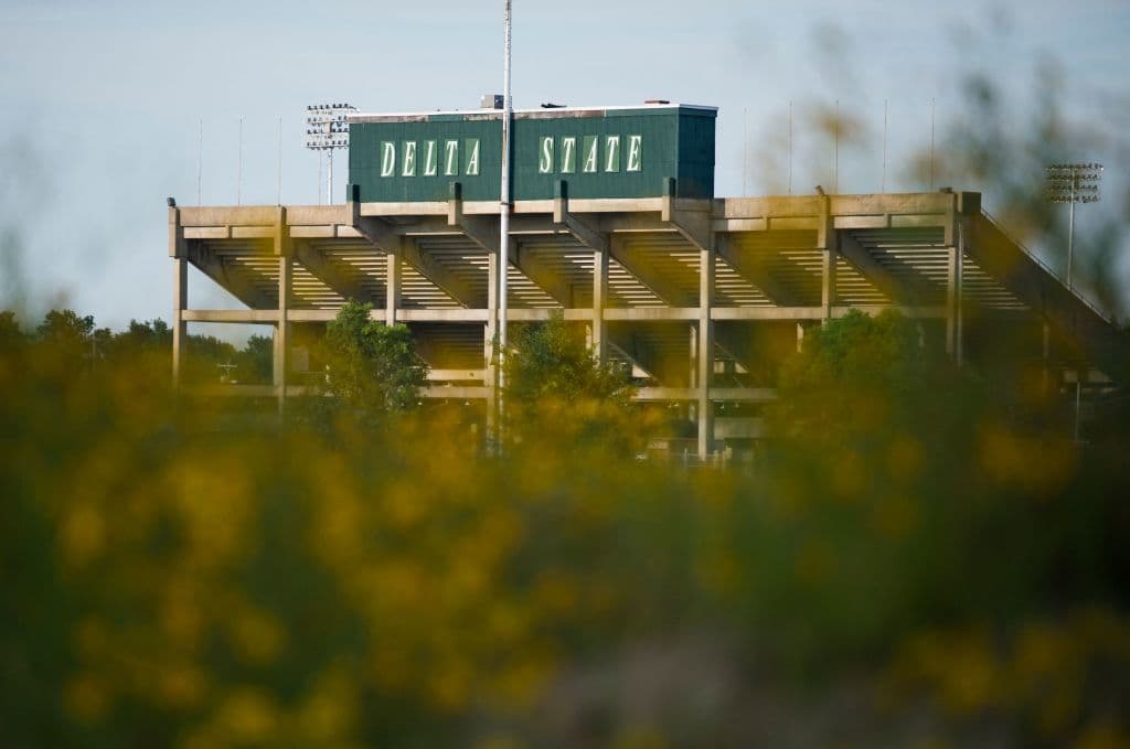 A main stadium for Delta State university as seen in Cleveland, Mississippi in June 2017. (Photo by ANDREW CABALLERO-REYNOLDS—AFP/Getty Images)