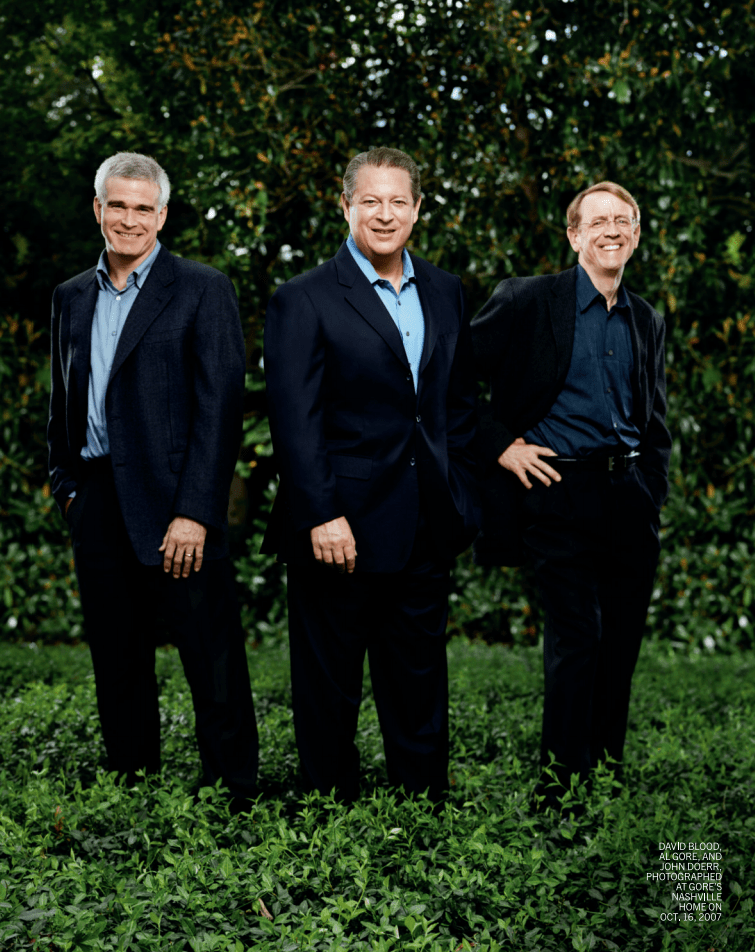 David Blood, Al Gore, and John Doerr, photographed at Gore's Nashville home on Oct. 16, 2007.
