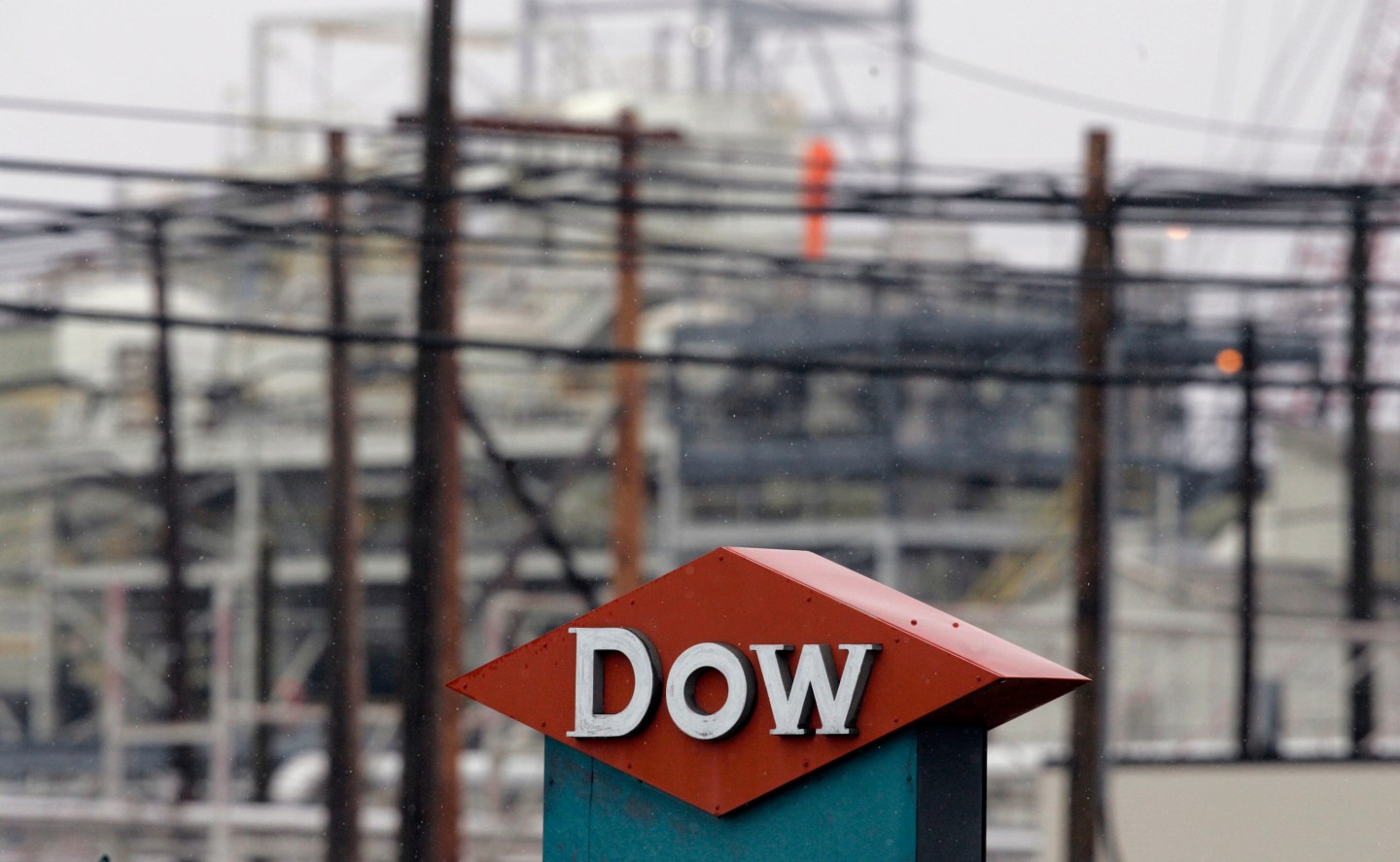 Light snow falls on the Dow Chemical Co. Michigan Operations