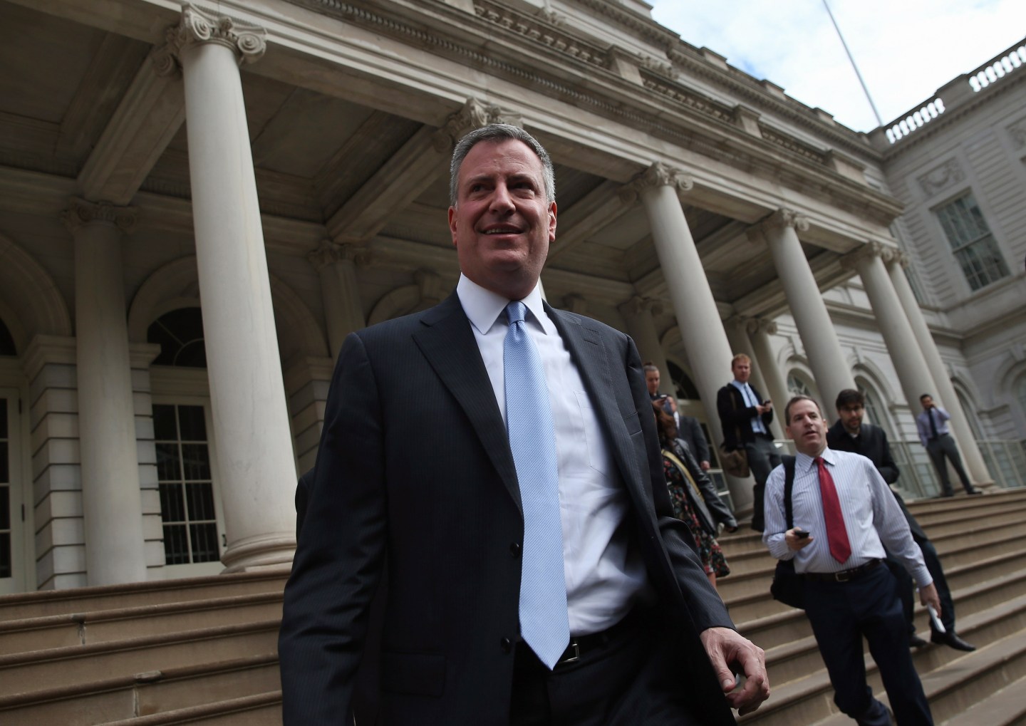 Mayor-Elect Bill De Blasio Meets With Mayor Bloomberg At City Hall