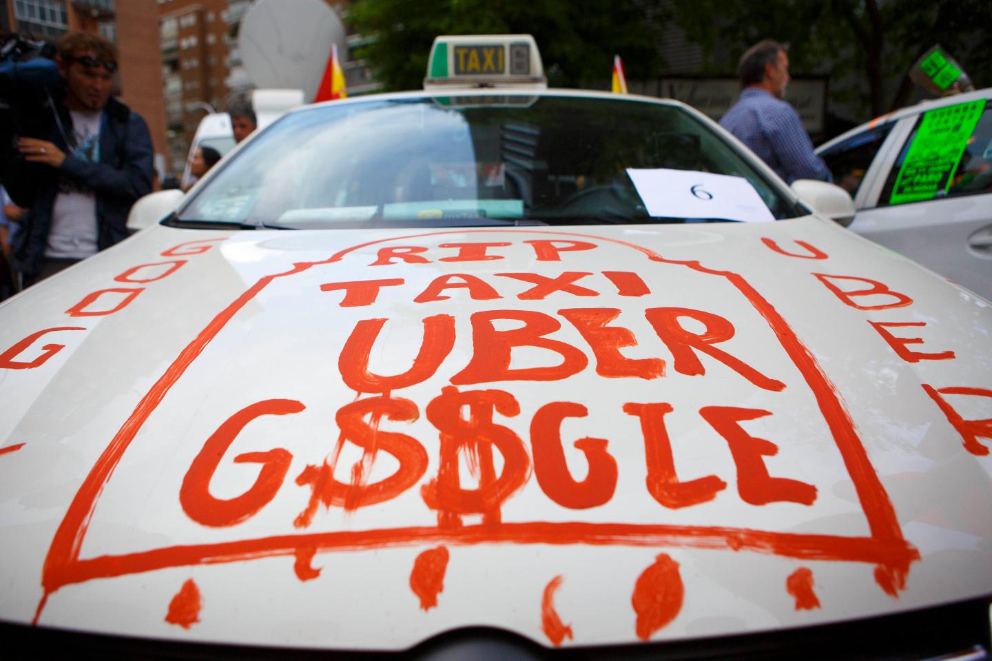 Spanish Taxi Drivers Protest Against Uber Technologies Inc. Taxi App