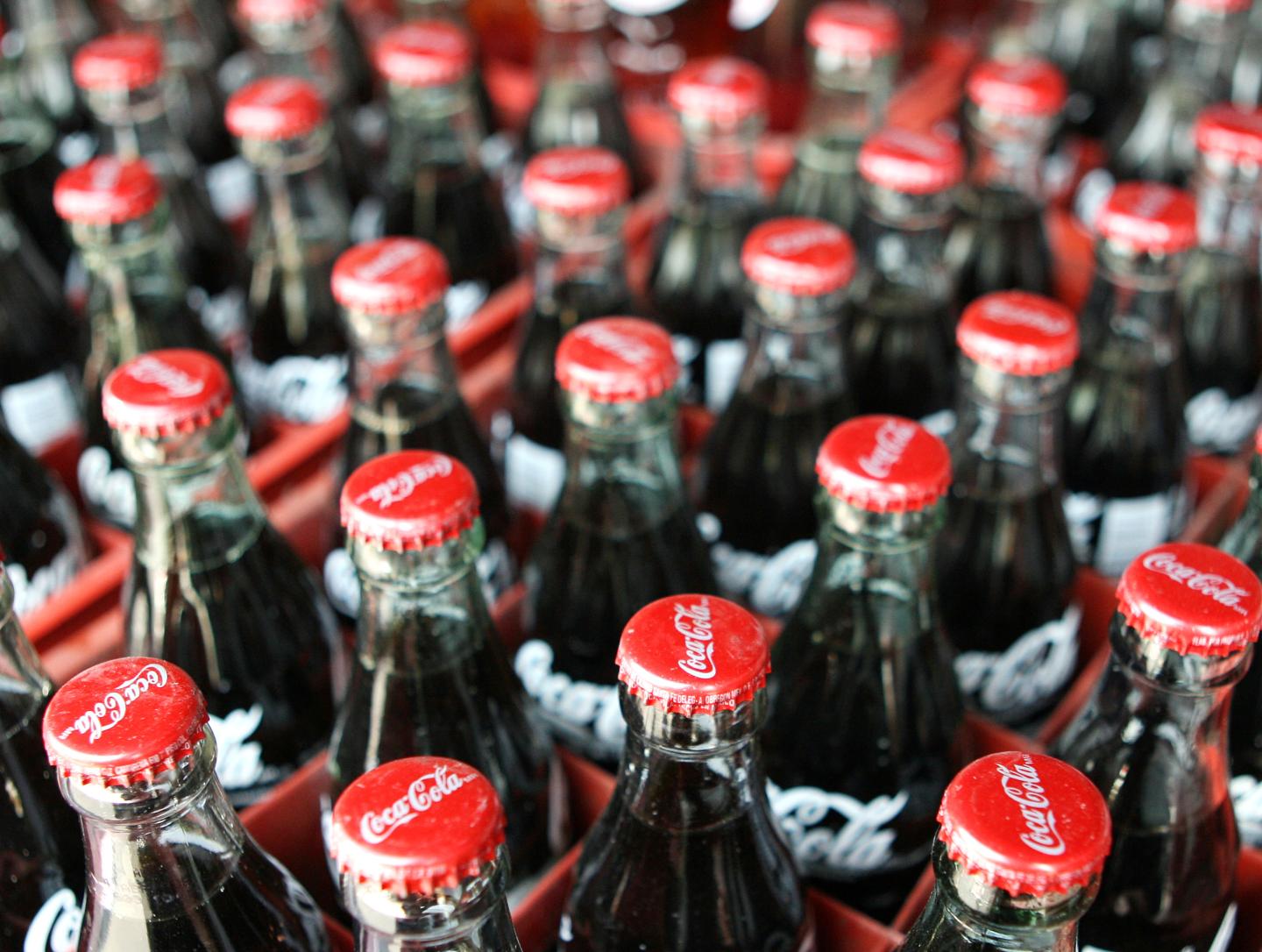 Coca-Cola soda bottles sit on a delivery truck in Mexico City