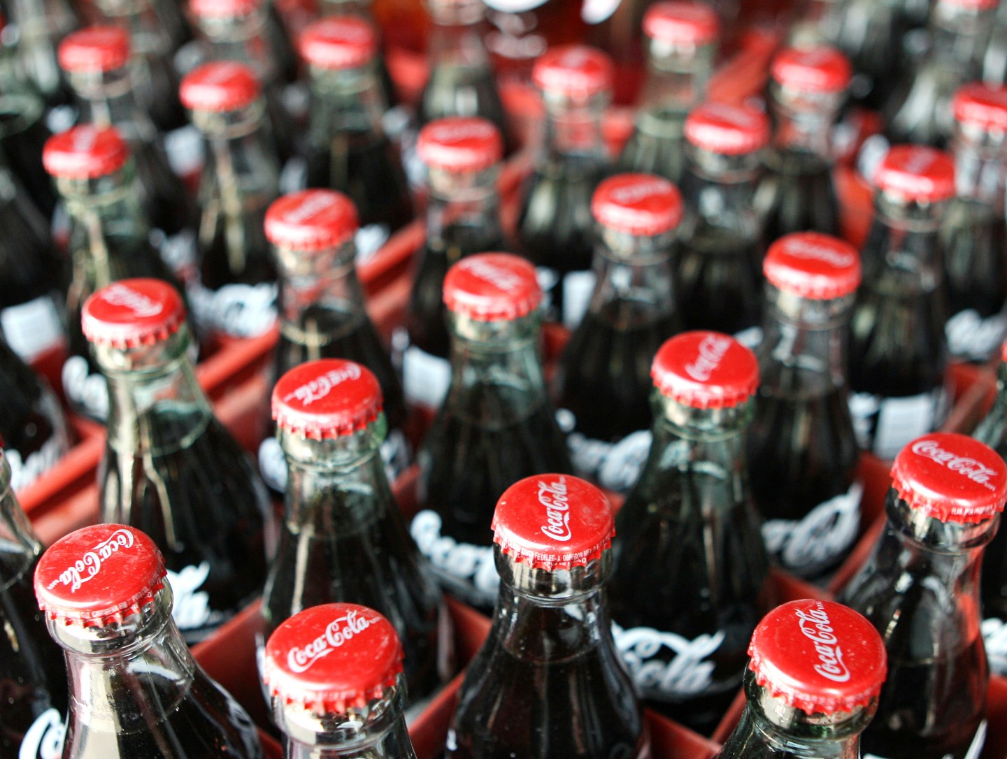Coca-Cola soda bottles sit on a delivery truck in Mexico City