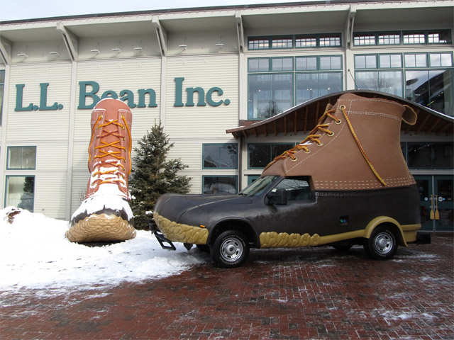 LL Bean flagship store in Maine with Bootmobile outside
