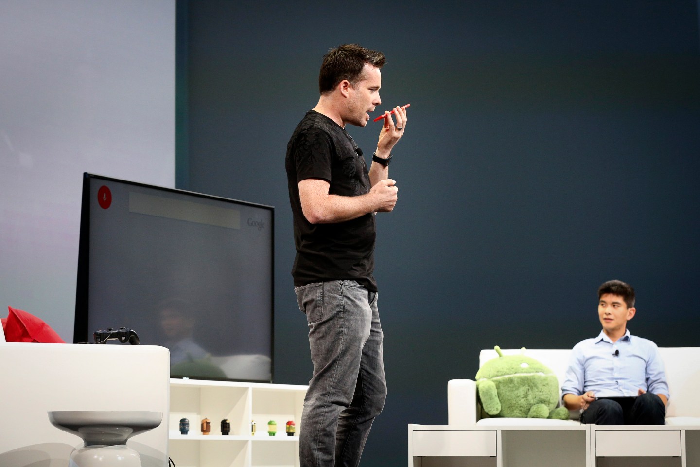 Burke uses a phone to control the newly announced Google TV at the Google I/O developers conference in San Francisco