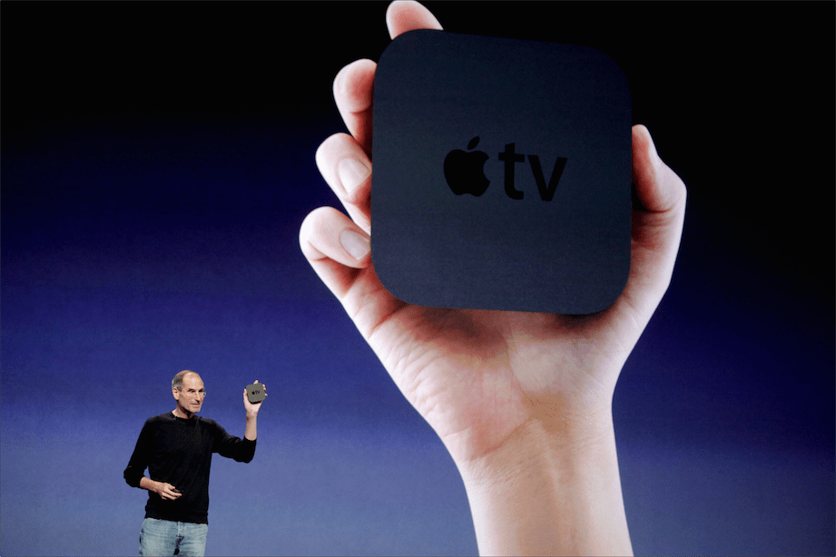 Steve Jobs, Apple's late chief executive, announcing a new version of Apple TV in September 2010.