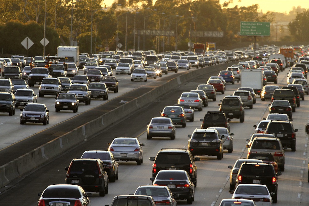 Heavy traffic at rush hour on the Interstate 10 Freeway in Los Angeles, California