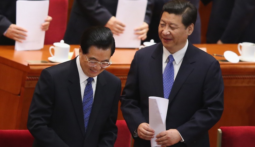 Chinese Communist Party chief and President Xi Jinping (right) and predecessor Hu Jintao (left)