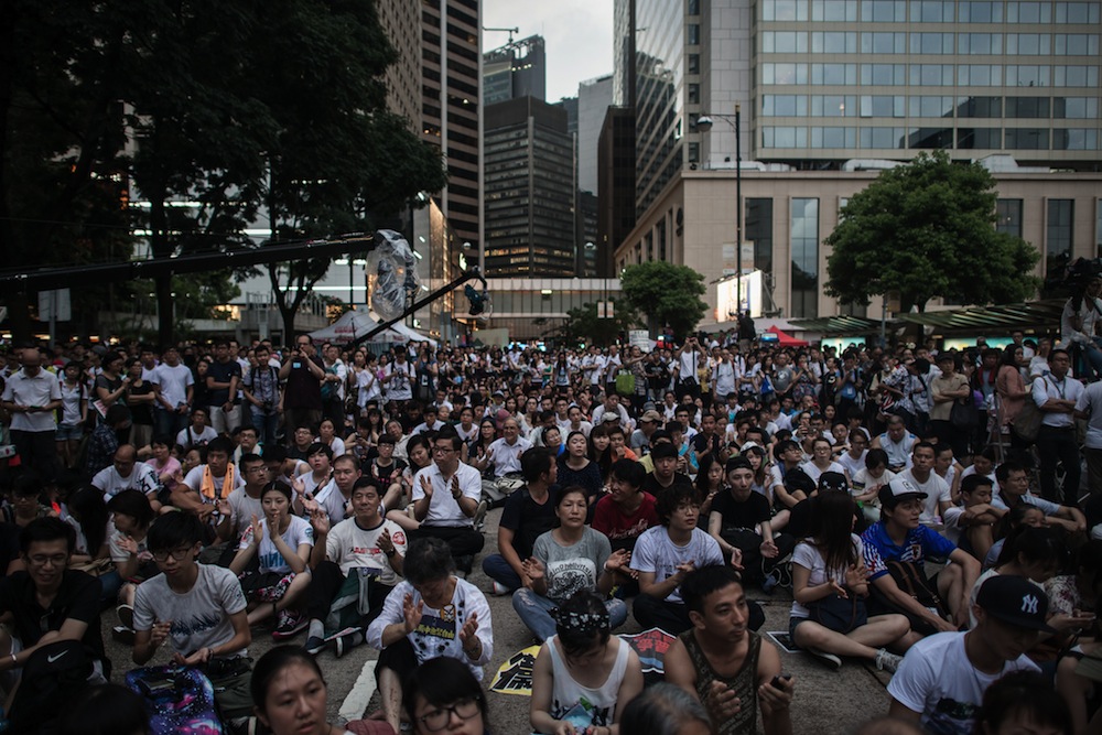 Demonstrators during a pro-democracy rally in Hong Kong on July 1, 2014
