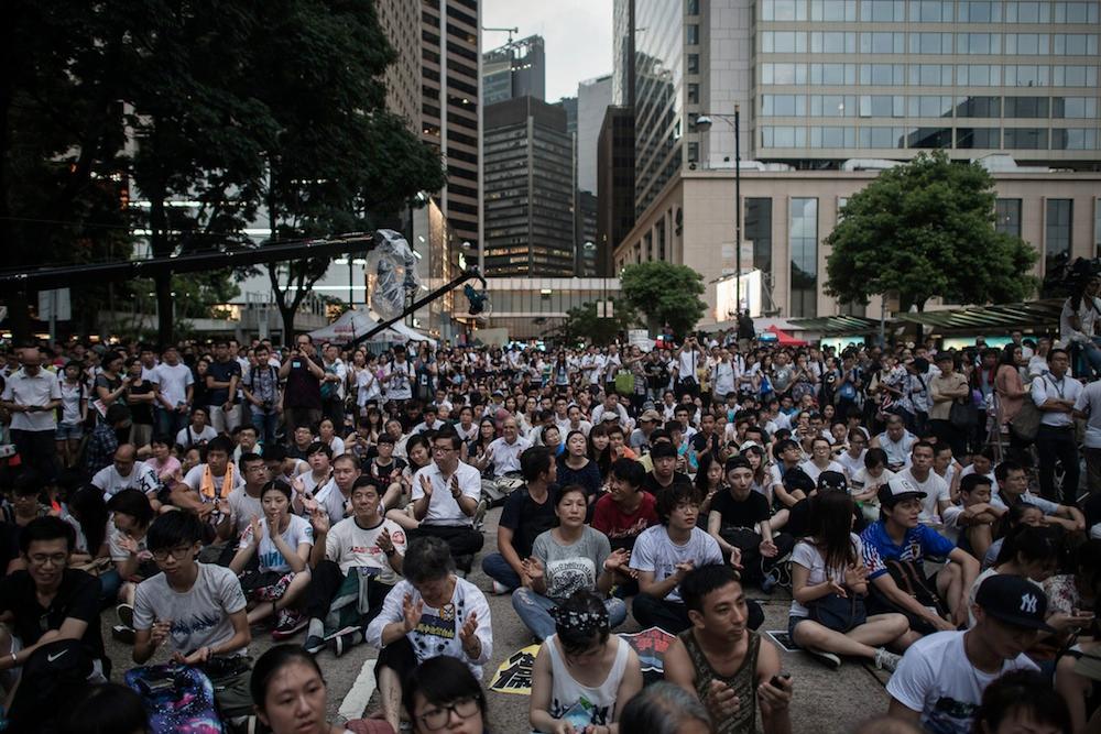 Demonstrators during a pro-democracy rally in Hong Kong on July 1, 2014