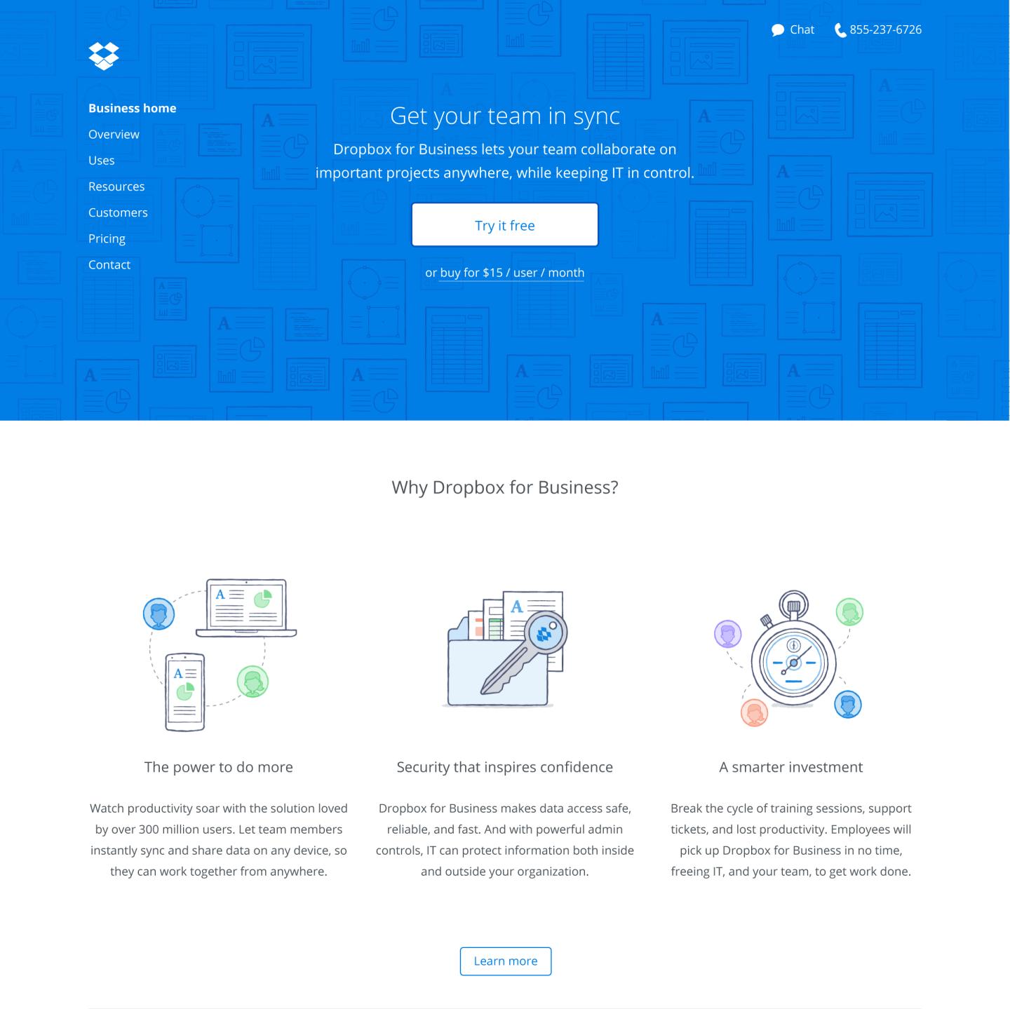 The July 2014 redesign of Dropbox's website is intended to appeal to enterprise customers.