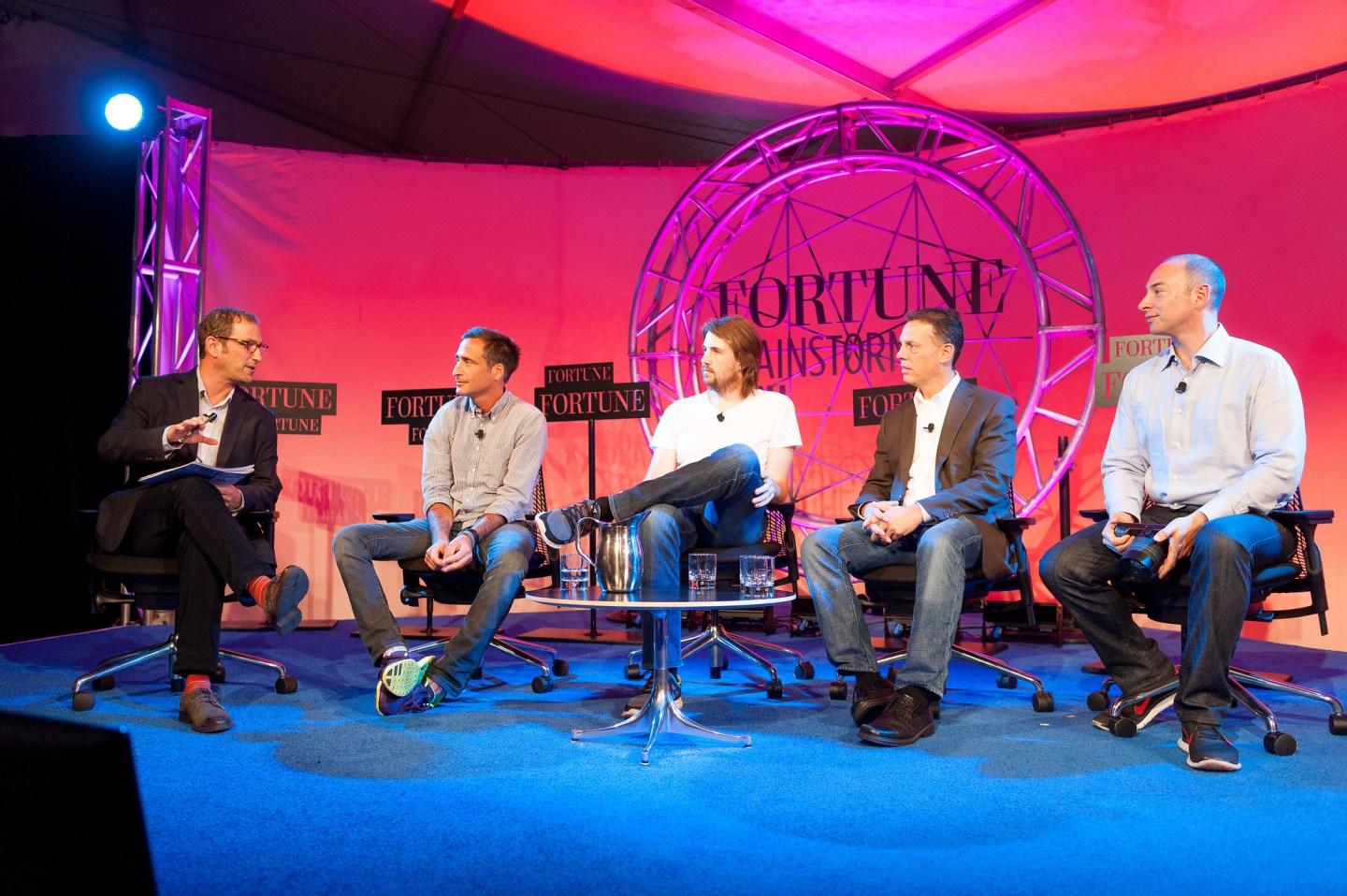 Left to right: Miguel Helft, senior writer, Fortune; Adam Cahan, SVP, Mobile and Emerging Products, Yahoo; Mike Cannon-Brookes, Co-CEO, Atlassian; Adam Miller, CEO, Cornerstone OnDemand; Jason Rosenthal, CEO, Lytro.