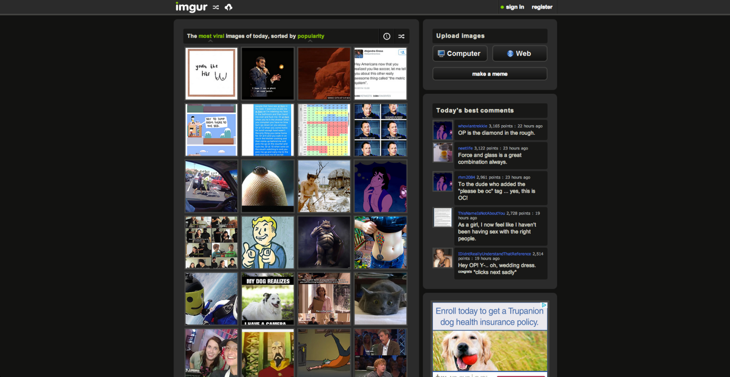 The Imgur homepage.