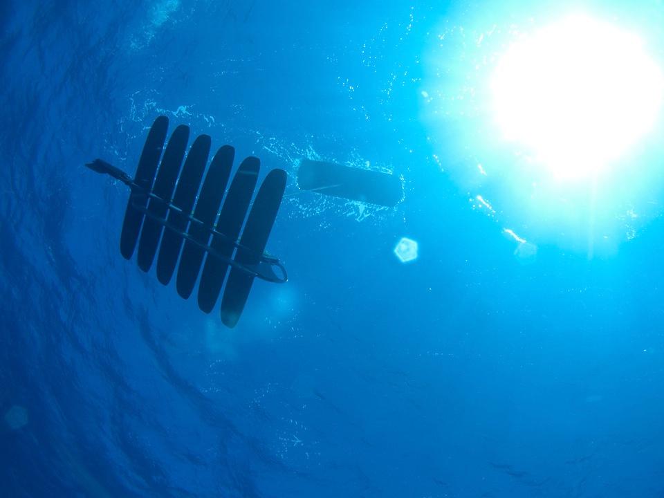 Liquid Robotics' Wave Glider robot, pictured from below.