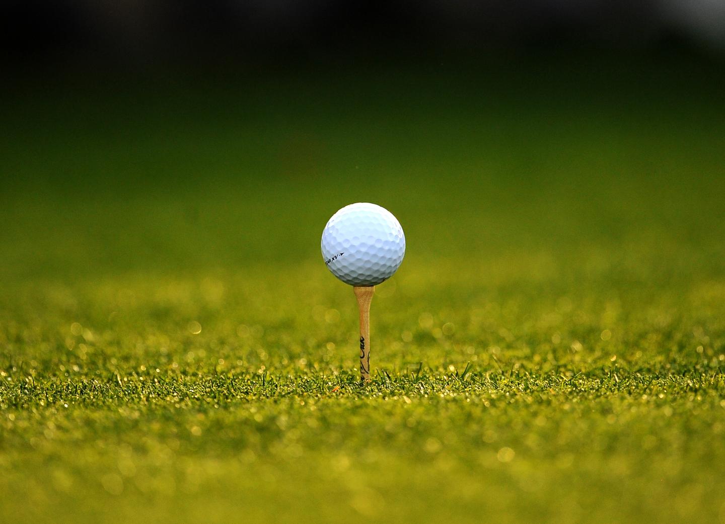 A ball sits on a tee during the second r
