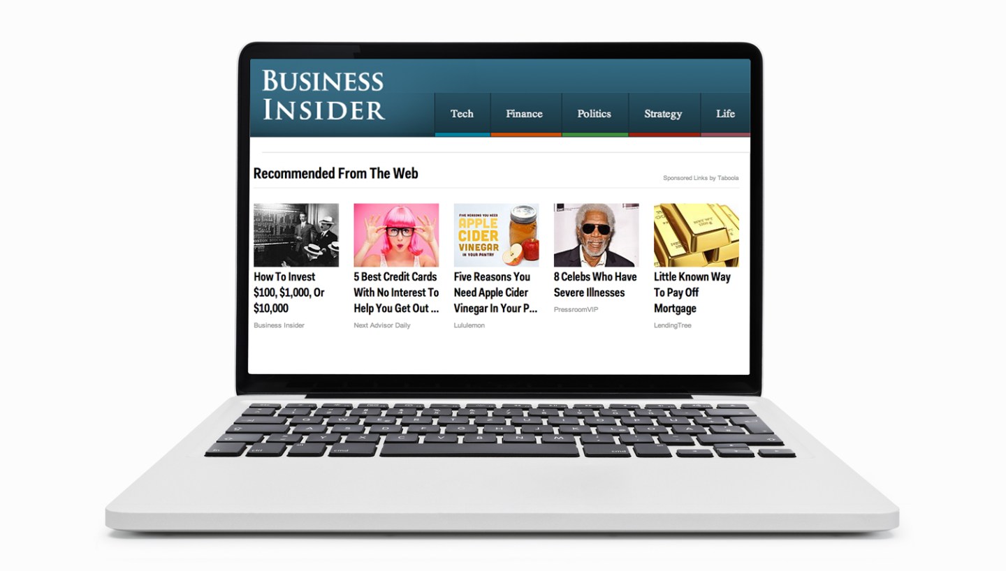 Laptop computer showing Taboola on Business Insider.
