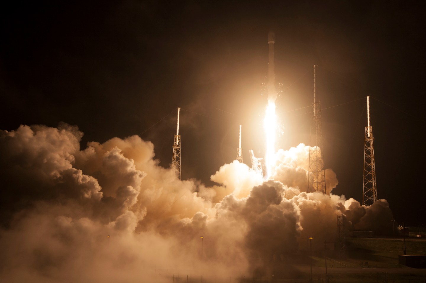 A SpaceX Falcon 9 rocket carrying an Asiasat satellite launches in Cape Canaveral, Fla. on August 7, 2014.