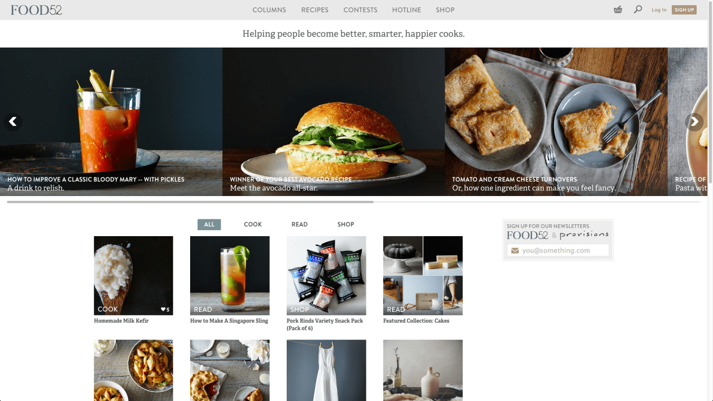 Food52's homepage.