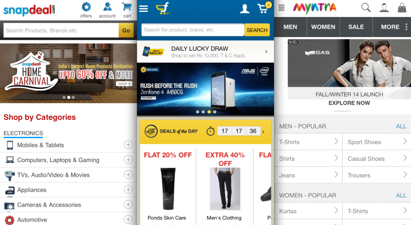India e-commerce: Snapdeal, Flipkart, Myntra