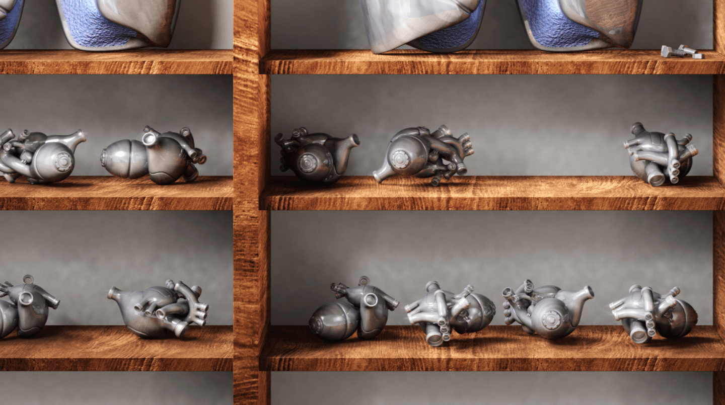 Metal models of human organs.