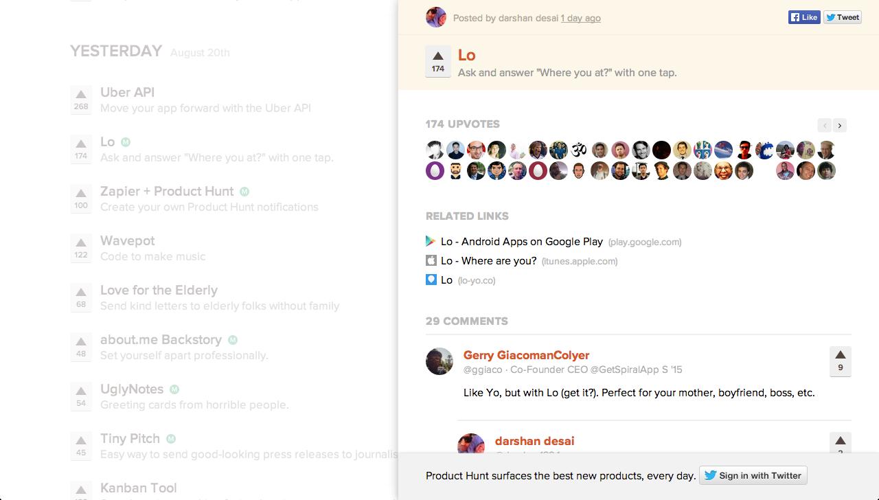 Product Hunt screenshot August 21 2014