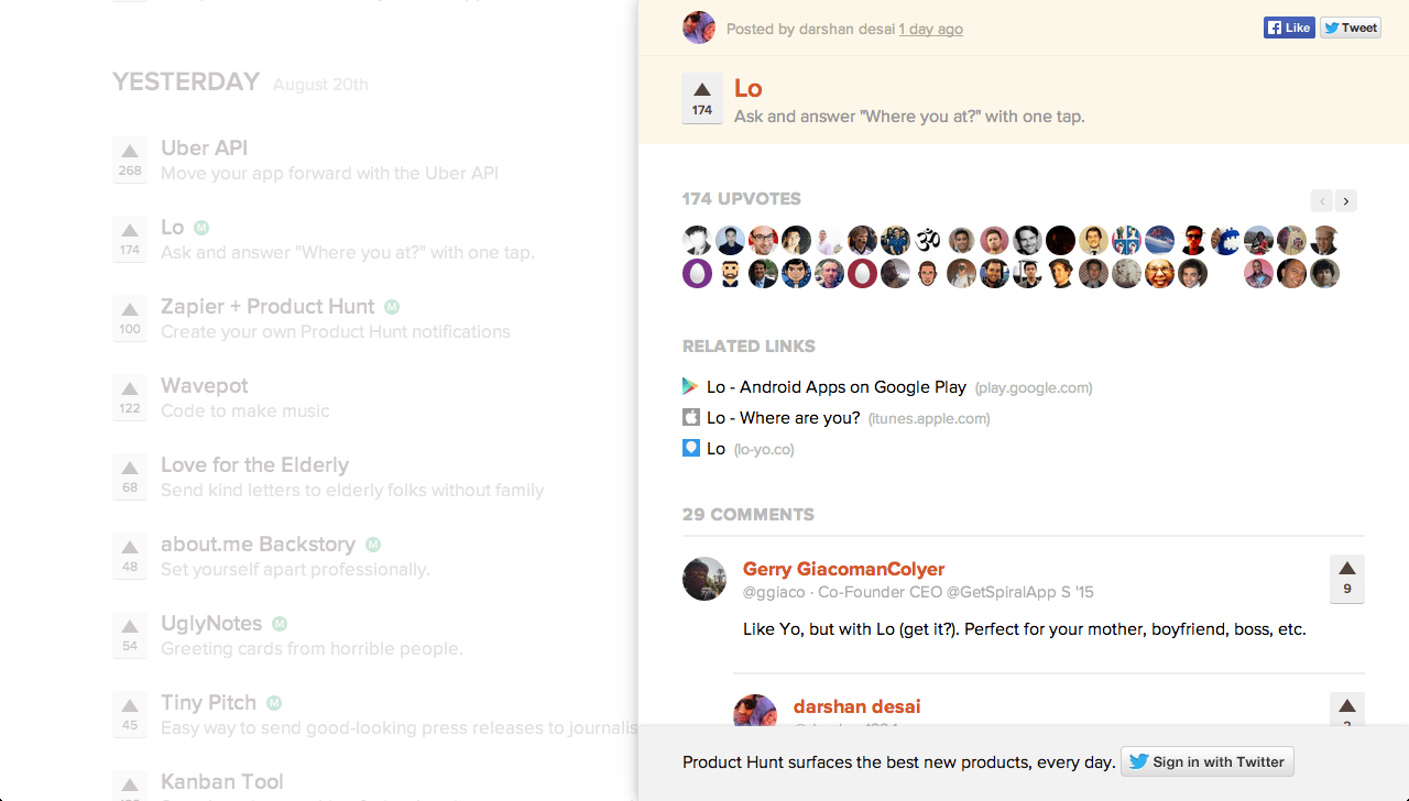 Product Hunt screenshot August 21 2014