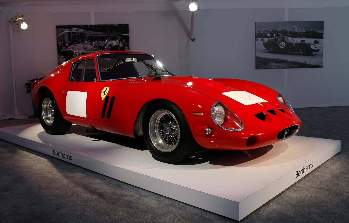 A 1962-63 Ferrari 250 GTO Berlinetta is displayed during a preview for the Bonhams Quail Lodge car auction in Carmel