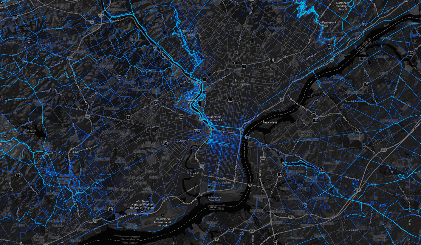 Strava Labs heat map cycling Philadelphia