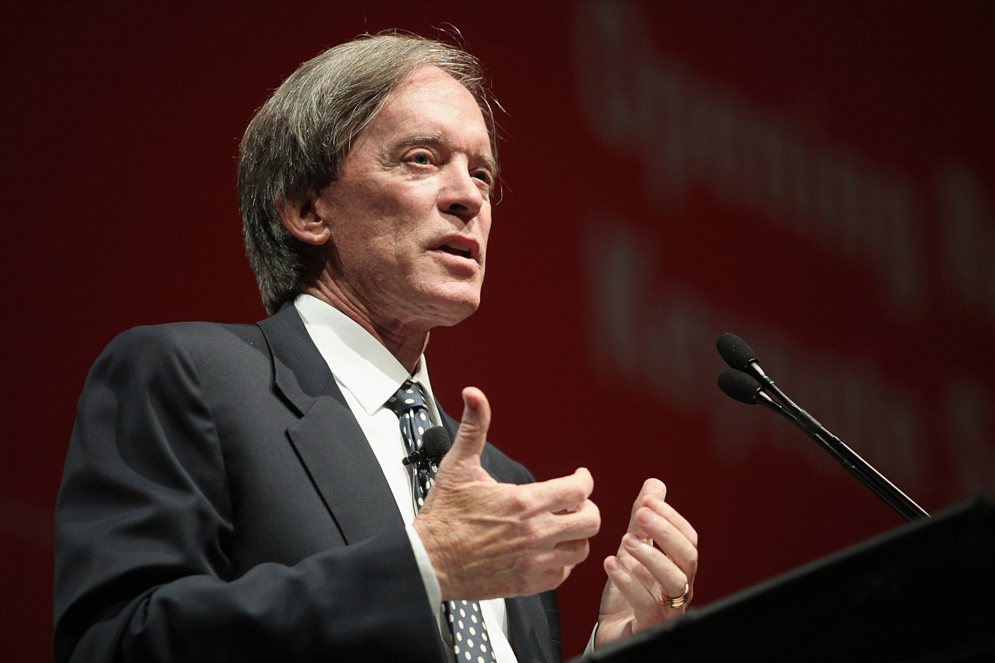 Caption:Bill Gross, co-chief investment officer of Pacific Investment Management Co., speaks at the Morningstar Investment Conference in Chicago, Illinois, U.S., on Wednesday, June 8, 2011. Gross, manager of the world's biggest bond fund, said stock markets will be 'on their own' once real interest rates can't go lower. Photographer: Tim Boyle/Bloomberg via Getty Images