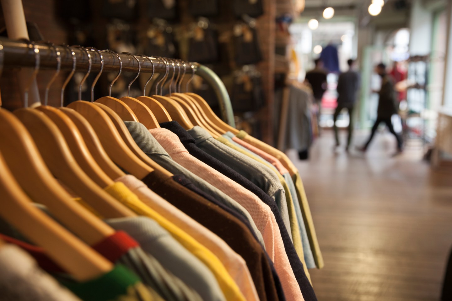 Apparel for sale at a Manchester, UK store.