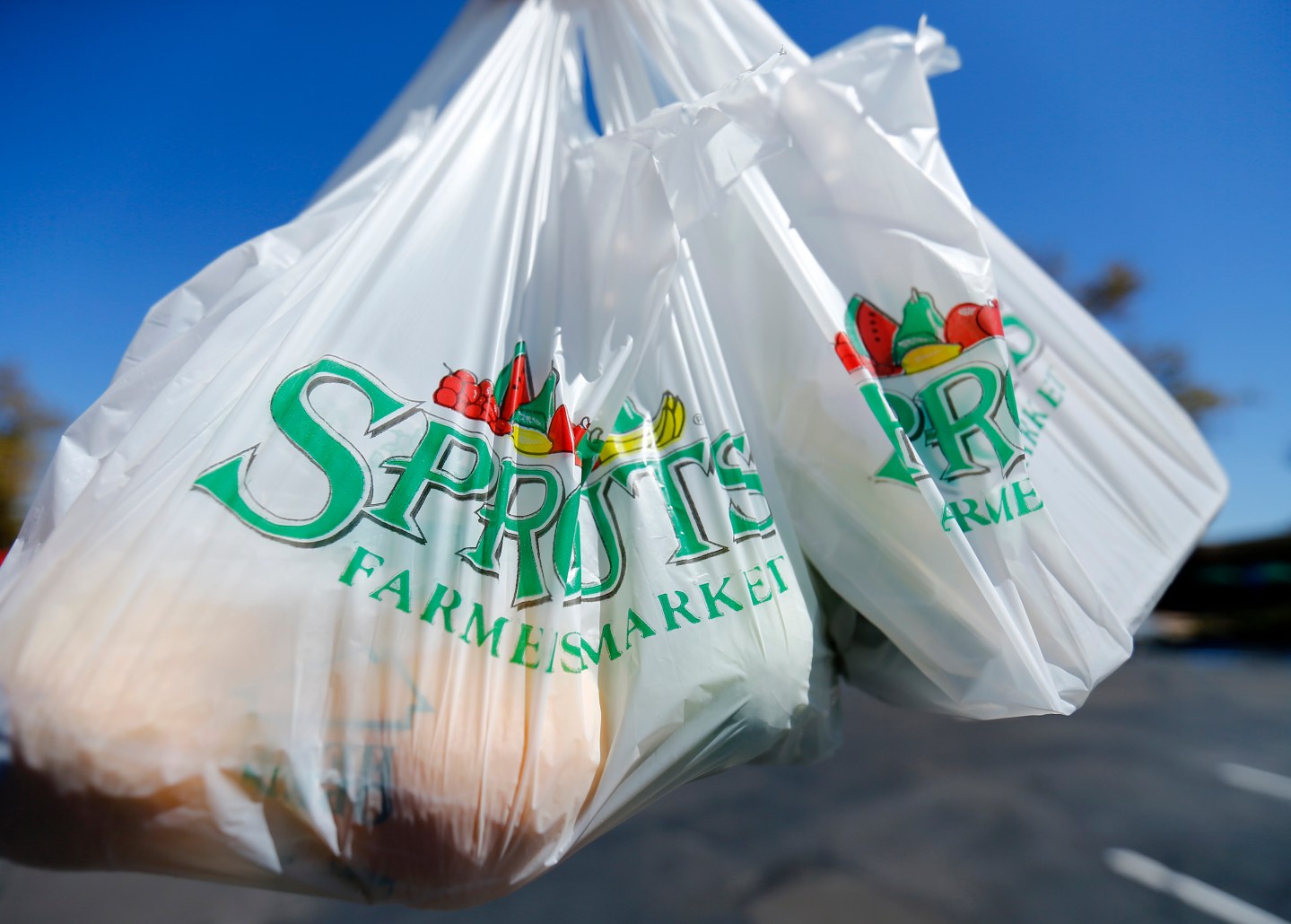 Groceries are carried in plastic bags in San Diego, California