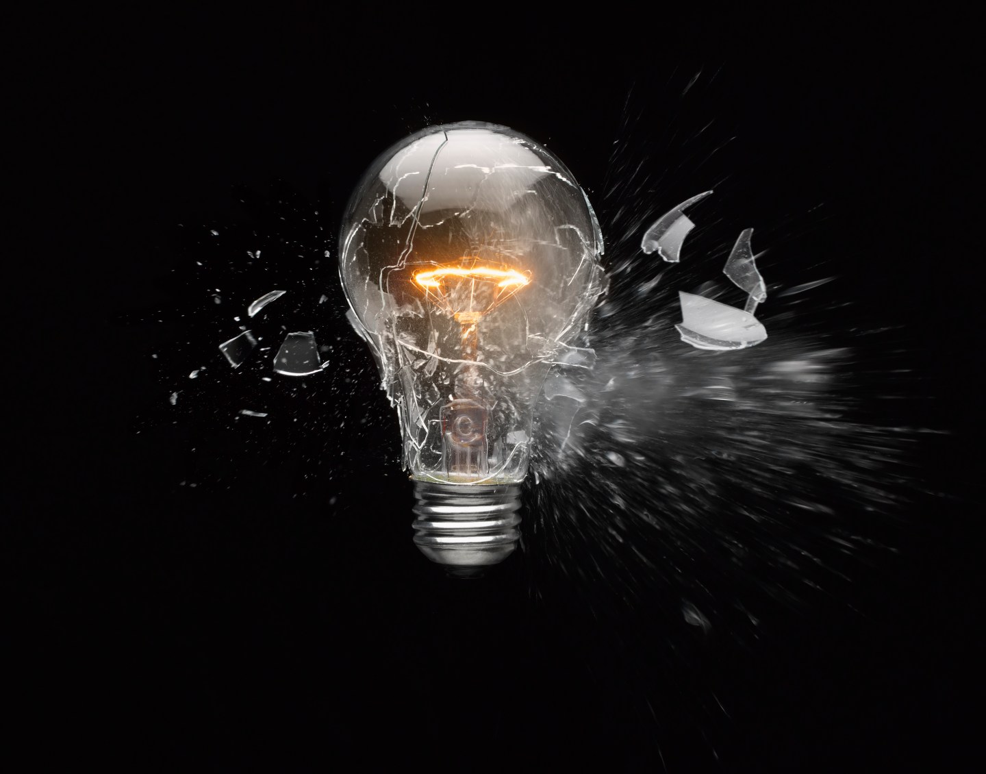 shattered incandescent light bulb