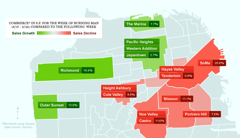 The economic impact of Burning Man disproportionally affects San Francisco neighborhoods.