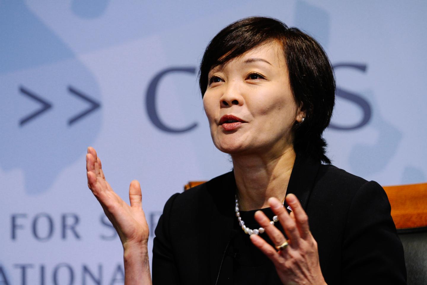Japan's first lady Akie Abe speaking at CSIS headquarters in Washington, D.C., on September 23, 2014. 