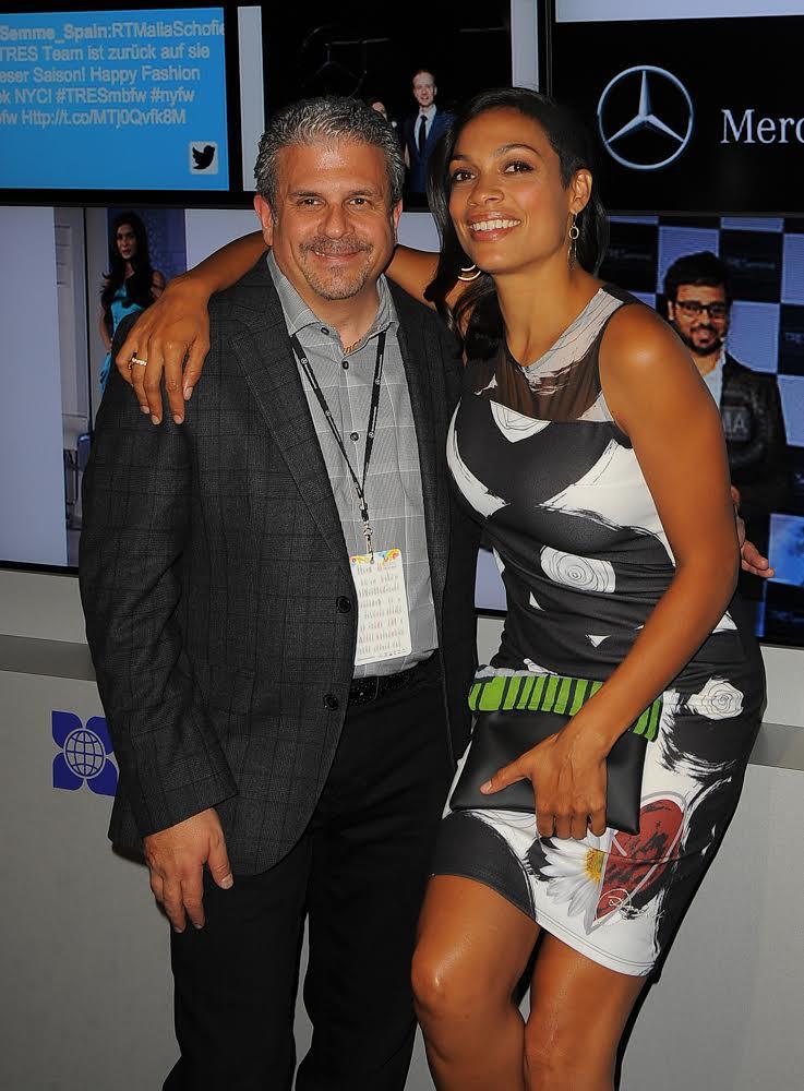 Yappn CEO David Lucatch with actress Rosario Dawson at New York Fashion Week 2014