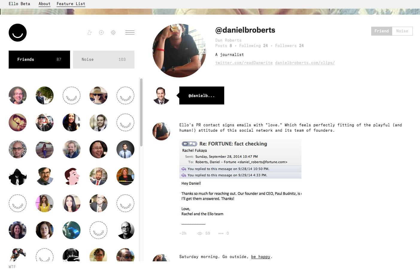 Dan Roberts Ello profile page