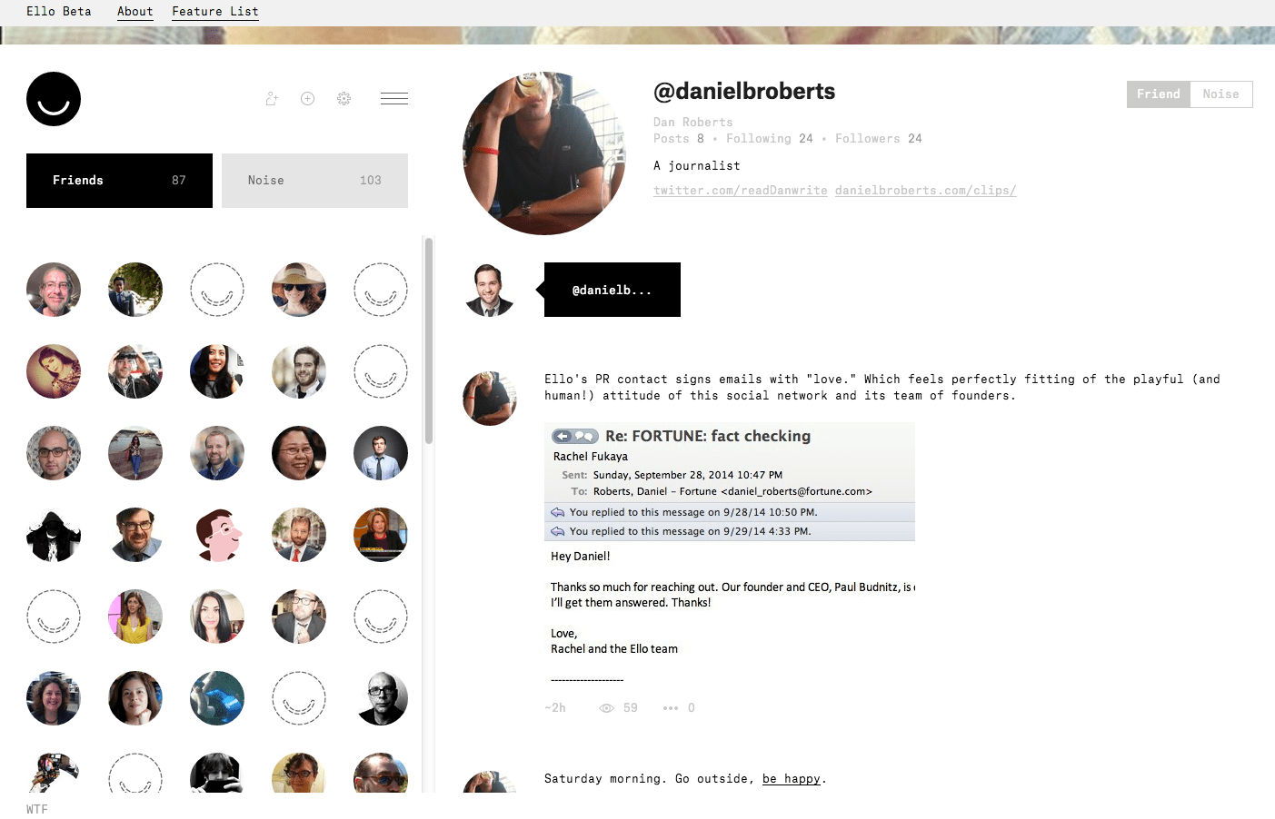 Dan Roberts Ello profile page
