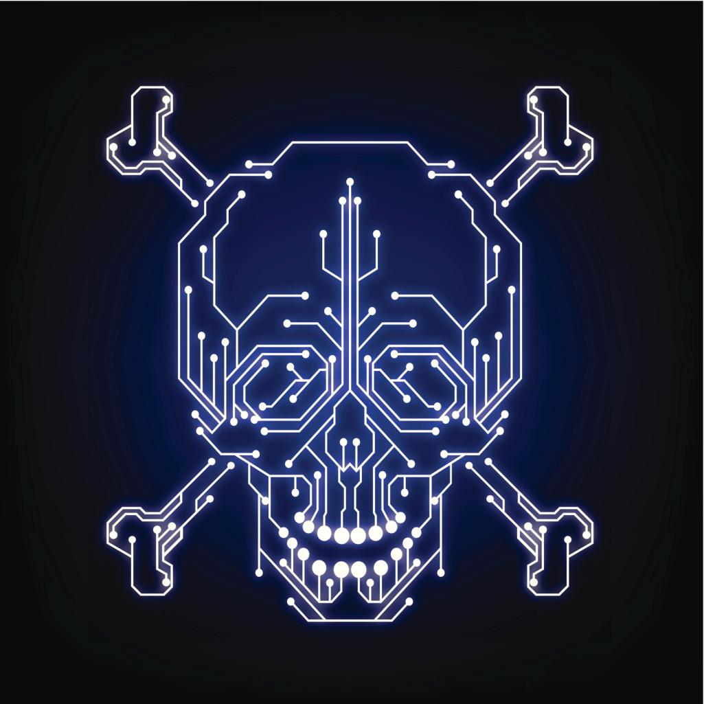 Cyber security, piracy, hacker, bug, flaw, crack, skull