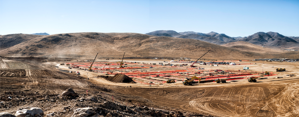 construction at Tesla's "gigafactory" outside Reno