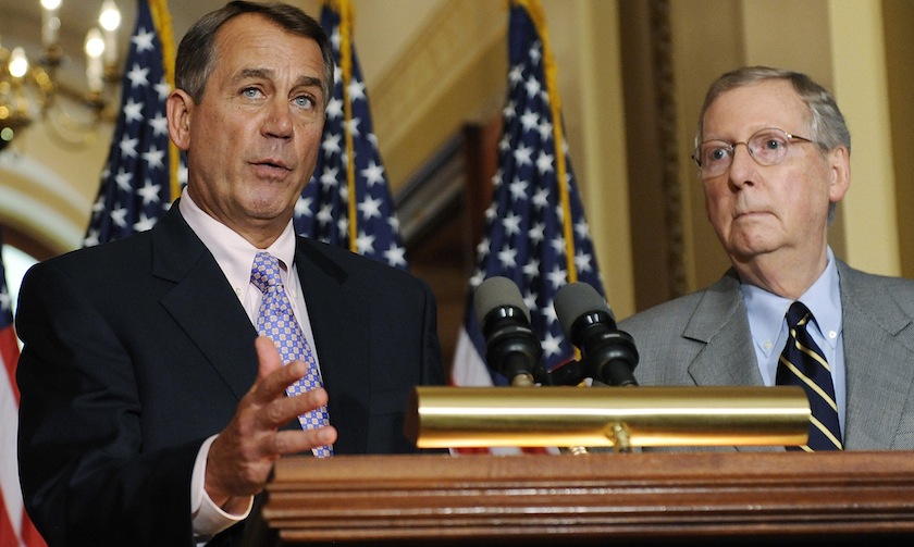 Boehner and McConnell speak at a news conference about the U.S. debt ceiling crisis, at the U.S. Capitol in Washington