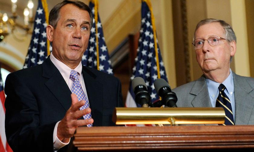 Boehner and McConnell speak at a news conference about the U.S. debt ceiling crisis, at the U.S. Capitol in Washington