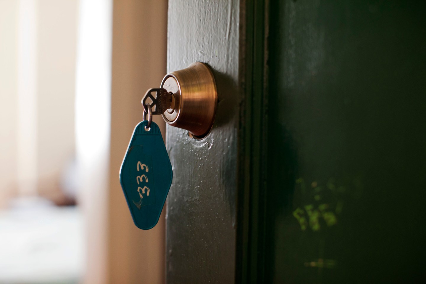 A key hangs in the lock at room 333, one of the most haunted rooms of the Gadsden Hotel in Douglas