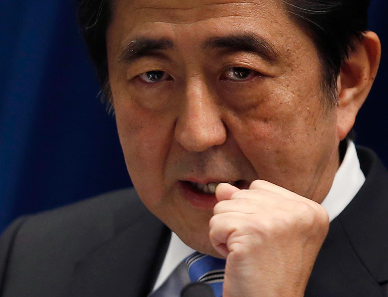 Japan's PM Abe speaks during a news conference at his official residence in Tokyo