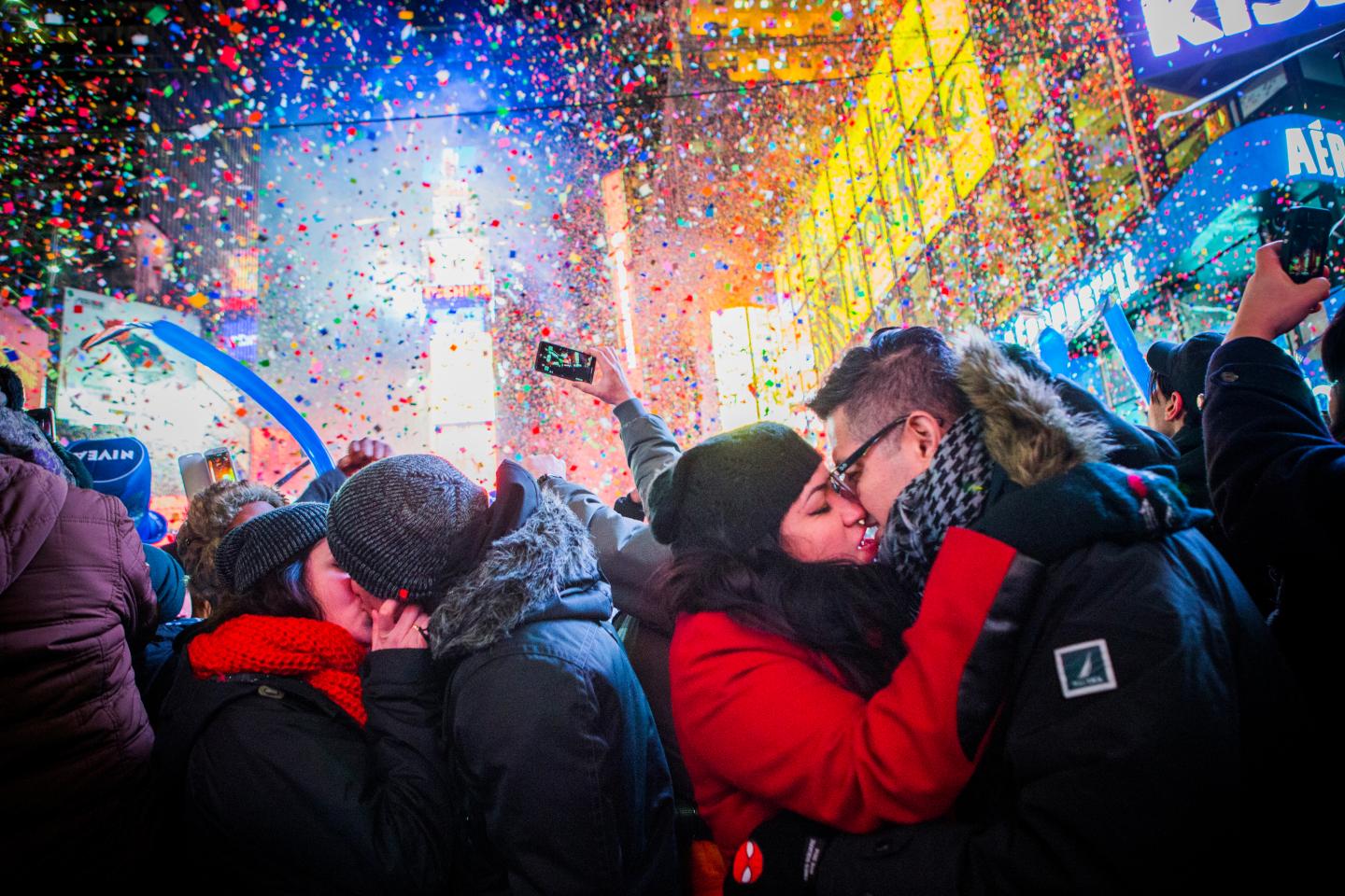 Revelers Celebrate New Year's Eve In New York's Times Square