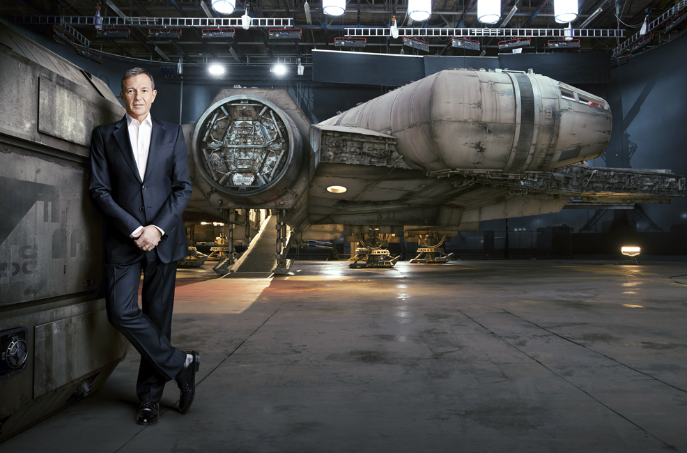 CEO Bob Iger seen with Millennium Falcon which will be in the 2015 released Star Wars movie.