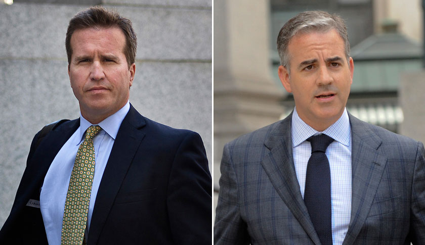 Todd Newman, former portfolio manager for Diamondback Capital Management LLC, exits federal court in New York, U.S., on Thursday, May 2, 2013. Newman was sentenced to 4 1/2 years in prison for his role in an insider-trading scheme that the U.S. said reaped $72 million. Photographer: Victor J. Blue/Bloomberg via Getty Images
Anthony Chiasson, co-founder of Level Global Investors LP, left, exits federal court with his attorney Gregory Morvillo following a sentencing hearing in New York, U.S., on Monday, May 13, 2013. Chiasson will be sentenced to 6 1/2 years in prison for using illegal tips funneled to him from analysts and company insiders to make $68 million for his hedge fund, a judge said. Photographer: Louis Lanzano/Bloomberg via Getty Images