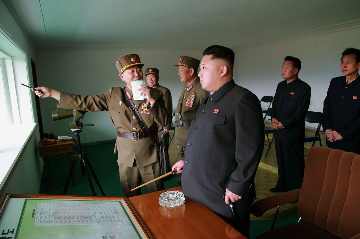 North Korean leader Kim Jong-Un attends a military drill between KPA Large Combined Unit 526 and KPA Combined Unit 478